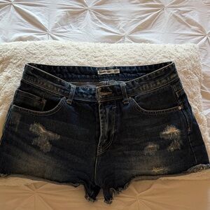Stradivarius Blue Distressed Jean Shorts